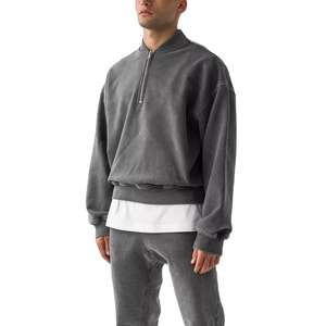 เสื้อฮู้ดดี้ผ้าเฟรนช์เทอร์รี่ 400GSM แบบย้อมสีเอซิดสั่งทำพิเศษ ซิปครึ่งตัว สำหรับผู้ชาย เสื้อสเวตเชิ้ตซิป 1/4 สไตล์วินเทจ - Product Image 2