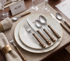 Service de couverts Heritage Lattice 5 pièces en acier inoxydable avec poignées PVD laiton antique, accessoires de fête, idéal pour les restaurants - Product Image 3