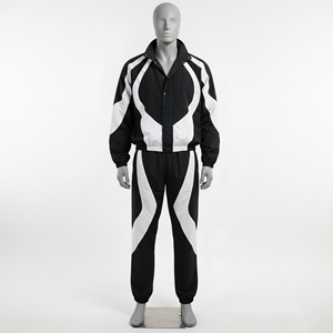 Ensemble de survêtement d'hiver pour homme noir et blanc à motifs géométriques, manches longues, col montant, respirant, séchage rapide, pantalon de jogging sportif avec poches latérales - Product Image 3