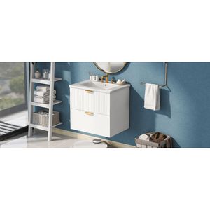 Modern 24-Inch Wall Mounted Bathroom Vanity with 2 <b>Drawers</b> for <b>Small</b> Bathrooms - Product Image 5