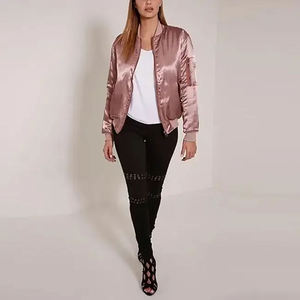Chaqueta Bomber Rosa de Satén para Mujer, Unisex, Casual, Otoño, Cierre de un Solo Botón, Corte Regular, Color Sólido, Cuello Alto, Estilo Urbano - Product Image 3