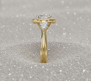 Anillo de compromiso de oro de 14K con diamante redondo cultivado en laboratorio y halo, anillo nupcial con piedra lateral en forma de pera, proveedor. - Product Image 3