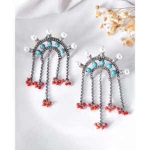 Boucles d'oreilles tendance en argent turquoise Meera Jaipur - Product Image 1