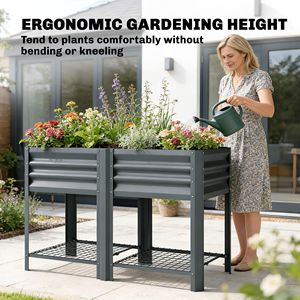 Jardinera Elevada de Acero Galvanizado Gris Oscuro de 31.5 Pulgadas de Alto con Estante de Almacenamiento y Revestimiento para Cama de Jardín, Cobertizo y Almacenamiento - Product Image 6