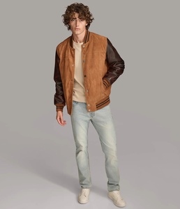 Men's Brown <b>Suede</b> Varsity <b>Jacket</b> With Leather Sleeves Button Closure Casual Wear Street Fashion <b>Jackets</b> - Product Image 4