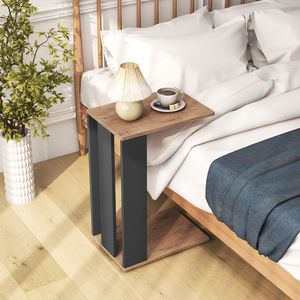 2-Tier <b>C</b>-Shaped Nightstand with Universal Wheels and Shelf Elegant <b>Side</b> <b>Table</b> for Bedroom - Product Image 5