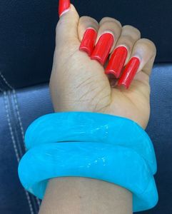Contrast Polka <b>Dot</b> Resin Bangle Bracelet Pair Women Black White <b>Spotted</b> Round Wrist Cuff Jewelry Handcrafted Acrylic Arm Ring - Product Image 6
