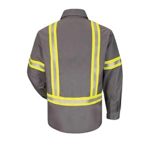 Chemise de travail haute visibilité pour homme, manches longues, bleue avec bandes jaunes argentées, en coton - Product Image 3