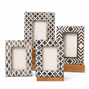 Black <b>White</b> Resin Photo <b>Frame</b> Bone Inlay Rectangle Picture <b>Frame</b> Handmade Decorative Desktop Wall Display Customized Photo <b>Frame</b> - Product Image 5