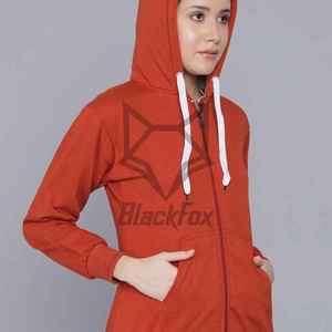 Women's 100% Cotton Fleece Pullover Hoodie with Full-<b>Zip</b> Front Logo Eco-Friendly & Breathable Winter Casual Wear - Product Image 5