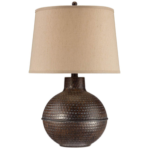 Gold Hammered Metal <b>Table</b> <b>Lamp</b> With <b>White</b> Linen Drum <b>Shade</b> Modern Contemporary Style For Living Room Bedroom Office Decor Use - Product Image 3