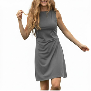 Vestido Deportivo para Mujer, Sin Mangas, Cuello Cuadrado, Ajustado, Color Gris Sólido, para Todas las Temporadas, Spandex/Poliéster, Vestido de Tenis para Mujer - Product Image 1