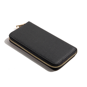 Cartera de Cuero con Cierre, Minimalista, Tipo Clutch para Mujer, Uso Diario, Textura Granulada Negra - Product Image 1