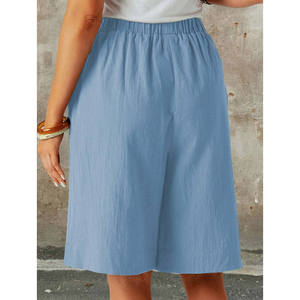 Pantalones Cortos de Cinco Puntos para Mujer, de Color Sólido, Cintura Elástica, Pierna Recta, con Bolsillos, Transpirables, Cintura Media - Product Image 2