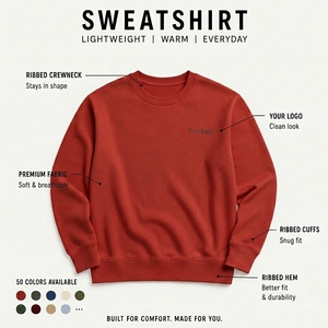 Sweat-shirt unisexe en molleton col rond couleur moutarde, coupe classique, mélange polyester/coton, tricoté, pull d'hiver brodé anti-boulochage - Product Image 6