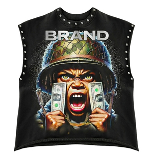 Débardeur en coton épais sans manches à épaules tombantes, personnalisé, vintage, délavé, clouté, avec motif Dashing Boy, style streetwear, vierge - Product Image 1