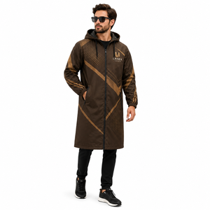 Veste de pluie imperméable longue à capuche marron personnalisée, coupe-vent et respirante, pour hommes et femmes, randonnée, pêche, camping, OEM - Product Image 2