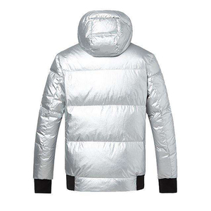 Men's <b>Silver</b> Hooded Puffer <b>Jacket</b> Windproof Casual Winter Coat With Patch Design Regular Fit Zipper Closure - Product Image 2
