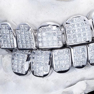 Grillz dentaire Hip Hop en argent 925 pour hommes, personnalisé avec diamants Moissanite et chaîne en or blanc – Meilleur prix bijoux - Product Image 5