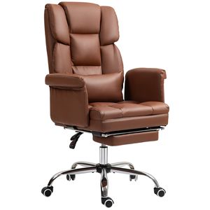 Sedia da Ufficio Ergonomica in Pelle PU Marrone con Poggiapiedi, Supporto Lombare e Rotazione, Sedia Direzionale per Ufficio - Product Image 1