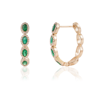 Pendientes de Aro Personalizados con Diseño Ovalado de Esmeralda y Diamantes de Corte Redondo, Oro Amarillo Puro de 14 Quilates, Bajo MOQ - Product Image 3