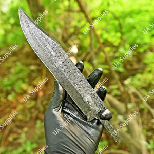 Cuchillo Bowie de Caza de Acero Damasco de Alta Calidad con Patrón de Gota de Lluvia, Hoja Completa, Suministros para Fabricación de Cuchillos, Hojas en Blanco OEM - Product Image 3