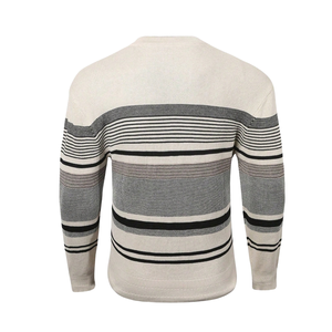 เสื้อสเวตเตอร์ถักลายทางบล็อกสีสำหรับผู้ชาย คอกลม แขนยาว ปลายแขนแบบริบ สำหรับฤดูหนาว ขายส่ง รับผลิตแบบ OEM ODM - Product Image 2