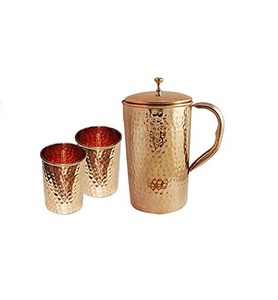 Pichet à eau traditionnel en cuivre Pichet à eau décoratif Fournisseur en gros Articles de boisson Pichet à eau en verre de cuivre avec couvercle - Product Image 2