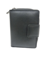 Portefeuille en cuir véritable personnalisé avec blocage RFID pour hommes, avec fermeture à glissière et décorations en chaîne, doublure en polyester