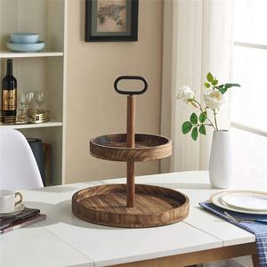 Plateau de service en bois Vintage fait à la main Double cloison pour assiette gâteau servant écologique pour la maison cuisine hôtel occasions alimentaires - Product Image 4