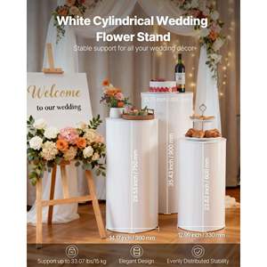 Pedestal Cilíndrico de PVC Blanco para Decoración de Bodas, Fiestas de Cumpleaños, Arte, 3 Piezas, 23.62/29.53/35.43 Pulgadas, Exhibidores de Mesa, 33.07 Libras - Product Image 2