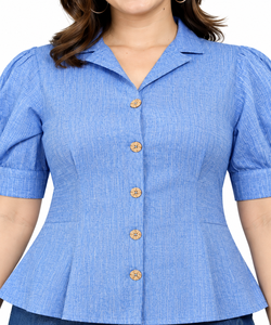 Jaipur Moda Anaya I Blusa de Mujer de Algodón Premium Tejido con Volantes, Color Azul Claro, con Botones y Mangas Abullonadas, Estilo Dulce, Casual, para Oficina - Product Image 4