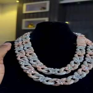 Collier Infini en Argent 925 avec Chaîne Fleur 15mm en Moissanite de Haute Qualité, Bicolore, Sertie de Pierres, Style Hip Hop, Bijoux Fins - Product Image 4