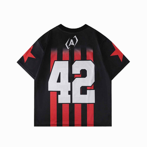 Camiseta Casual de Manga Corta con Cuello en V para Hombre, Personalizable con Estampado Numérico a Rayas, 220 Gramos, Estilo Urbano de Verano con Bloques de Color - Product Image 2