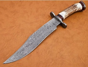 Couteau Bowie industriel A&M Enterprises de haute qualité, fait main, en acier Damas, à pointe tombante, lame fixe, manche en bois de cerf, pour l'extérieur - Product Image 2