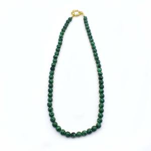 Collar de Cuentas de Malaquita Genuina con Cierre Chapado en Oro, Joyería de Cuentas Redondas de Piedras Preciosas Verdes, Regalo para Mujer - Product Image 3