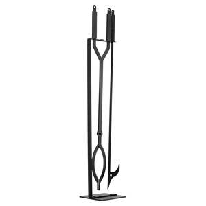 3 PCS Wrought Iron Fireplace Tool <b>Set</b> Indoor/Outdoor Black <b>Fire</b> <b>Poker</b> Tongs Holder Stand <b>for</b> Campfire Backyard Bonfire Indoor - Product Image 1