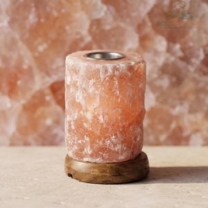 Natural Pink Himalayan Rock Salt Aroma <b>Oil</b> Diffuser <b>Lamp</b> Handcrafted Cylinder Essential <b>Oil</b> Burner Warmer with Wooden Base - Product Image 5