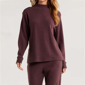 Sweat-shirt épais à col montant pour femme, en coton, coupe oversize, uni, à séchage rapide, respirant, anti-boulochage, haute qualité, hiver, avec emplacement pour logo - Product Image 1