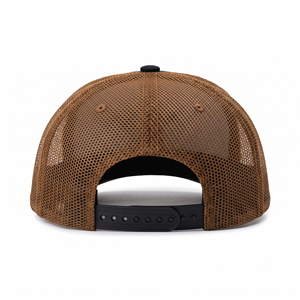 Casquette Snapback Western Rodeo structurée à visière incurvée, avec logo brodé personnalisé, patch tissé, 100% coton, panneau arrière en maille noire et marron - Product Image 4