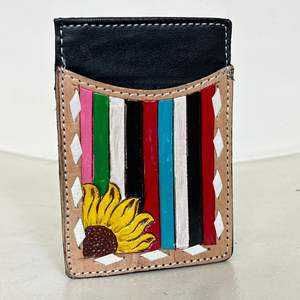 ที่ใส่บัตรหนังวัวแท้ทำด้วยมือกระเป๋าสตางค์มินิมอลลิสต์เคสการ์ด RFID มีช่องใส่บัตรดีไซน์ดอกทานตะวันหลากสี - Product Image 4