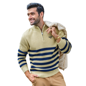Pull en maille respirant à col montant mi-zippé pour homme, manches longues, chaud, décontracté, coupe régulière, doux, 100 % acrylique - Product Image 1