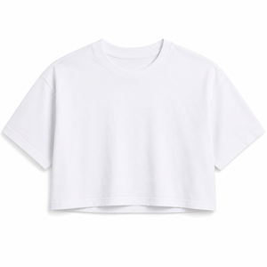 Women's <b>Plain</b> Short Sleeve Crop <b>Tee</b>-Minimalist Streetwear Style Lightweight Cotton Eco-Friendly Front Print OEM Service - Product Image 3