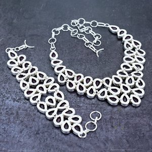 Adorable Mozambique <b>Garnet</b> Gemstone Necklace <b>Bracelet</b> Set Pear Shape Overlay Faceted Bezel Set Romantic Silver Plated Handmade - Product Image 4