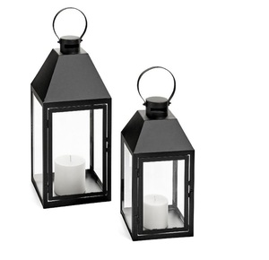Best Selling <b>Set</b> of 2 Pcs Modern Stainless Steel Candle <b>Lantern</b> In Shiny Black Finished <b>Lantern</b> Centerpiece For Home Decoration - Product Image 1