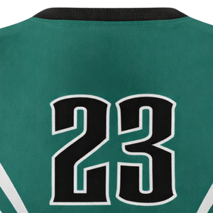 Camiseta de Softbol sin Mangas con Sublimación Total, Diseño de Paneles en Verde Azulado, Negro y Blanco, Uniforme Personalizado para Equipo con Número en la Espalda - Product Image 6