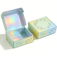 Boîte cadeau holographique personnalisée avec impression florale et laminage mat |   Boîte d'expédition en carton ondulé arc-en-ciel écologique pour cadeaux cosmétiques