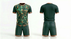 Custom Geometric Green and <b>Gold</b> Soccer Jersey Set Premium Football Uniform Breathable Training <b>Shirt</b> and Shorts Kit Sportswear - Product Image 1