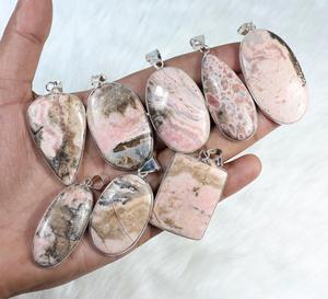 Wholesale Natural Rhodochrosite Opaque Gemstone Pendant 925 Sterling Silver Plated Oval Teardrop Handmade Jewelry Charms - Product Image 5