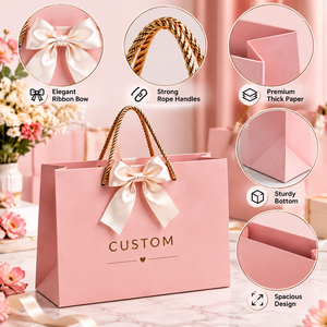 Sac cadeau en papier personnalisé de luxe avec poignée en corde et décoration en nœud, sac d'emballage pour le shopping, fabricant en gros - Product Image 4